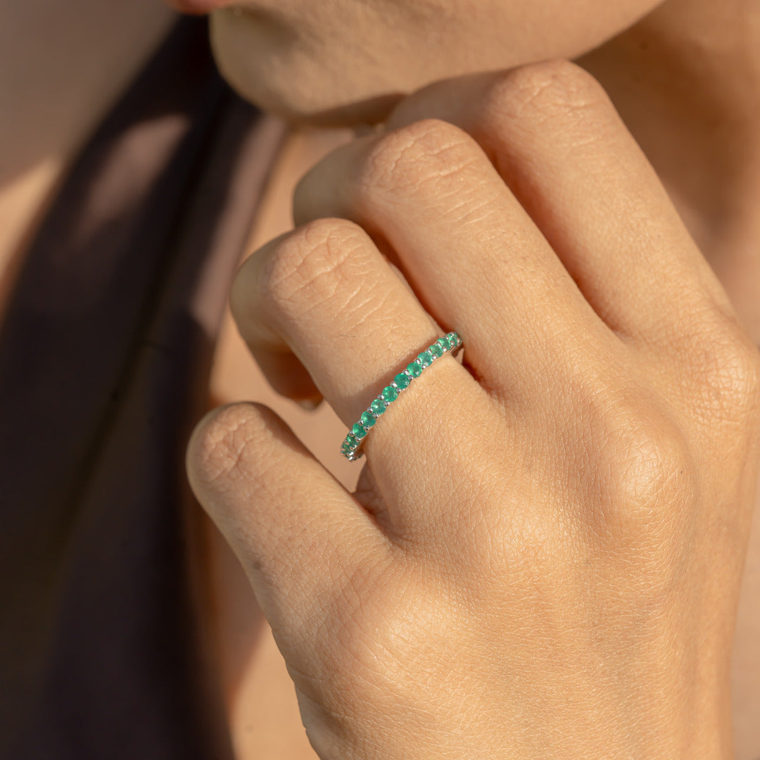 Nia Green Onyx Silver Band Ring